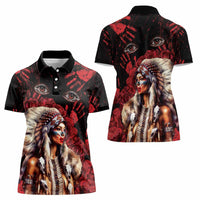 Native American MMIW Women Polo Shirt Red Indian Women With Red Handprint