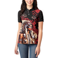 Native American MMIW Women Polo Shirt Red Indian Women With Red Handprint