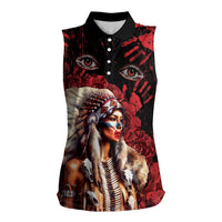 Native American MMIW Women Sleeveless Polo Shirt Red Indian Women With Red Handprint
