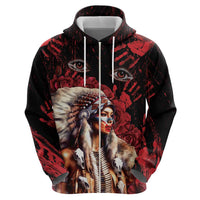 Native American MMIW Zip Hoodie Red Indian Women With Red Handprint