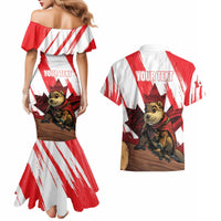 Personalised Canada Beaver Adventurer Couples Matching Mermaid Dress and Hawaiian Shirt With Maple Leaf