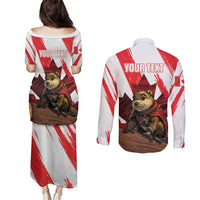 Personalised Canada Beaver Adventurer Couples Matching Puletasi and Long Sleeve Button Shirt With Maple Leaf