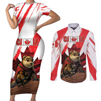 Personalised Canada Beaver Adventurer Couples Matching Short Sleeve Bodycon Dress and Long Sleeve Button Shirt With Maple Leaf