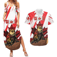 Personalised Canada Beaver Adventurer Couples Matching Summer Maxi Dress and Hawaiian Shirt With Maple Leaf