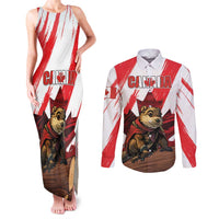 Personalised Canada Beaver Adventurer Couples Matching Tank Maxi Dress and Long Sleeve Button Shirt With Maple Leaf