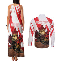 Personalised Canada Beaver Adventurer Couples Matching Tank Maxi Dress and Long Sleeve Button Shirt With Maple Leaf