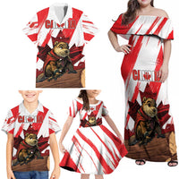 Personalised Canada Beaver Adventurer Family Matching Off Shoulder Maxi Dress and Hawaiian Shirt With Maple Leaf
