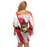 Personalised Canada Beaver Adventurer Family Matching Off Shoulder Short Dress and Hawaiian Shirt With Maple Leaf