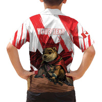 Personalised Canada Beaver Adventurer Family Matching Short Sleeve Bodycon Dress and Hawaiian Shirt With Maple Leaf