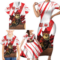 Personalised Canada Beaver Adventurer Family Matching Short Sleeve Bodycon Dress and Hawaiian Shirt With Maple Leaf