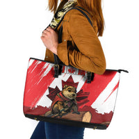 Canada Beaver Adventurer Leather Tote Bag With Maple Leaf