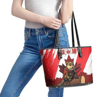 Canada Beaver Adventurer Leather Tote Bag With Maple Leaf