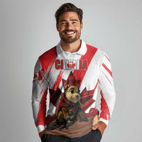Personalised Canada Beaver Adventurer Long Sleeve Polo Shirt With Maple Leaf