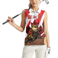 Personalised Canada Beaver Adventurer Women Sleeveless Polo Shirt With Maple Leaf