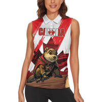 Personalised Canada Beaver Adventurer Women Sleeveless Polo Shirt With Maple Leaf