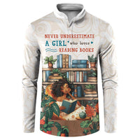 Never Underestimate A Girl Who Loves Reading Books Button Sweatshirt