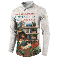 Never Underestimate A Girl Who Loves Reading Books Button Sweatshirt