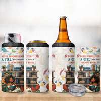 Never Underestimate A Girl Who Loves Reading Books 4 in 1 Can Cooler Tumbler