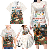 Never Underestimate A Girl Who Loves Reading Books Family Matching Long Sleeve Bodycon Dress and Hawaiian Shirt
