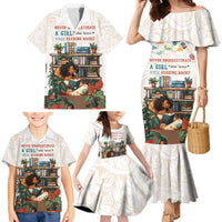 Never Underestimate A Girl Who Loves Reading Books Family Matching Mermaid Dress and Hawaiian Shirt