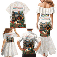 Never Underestimate A Girl Who Loves Reading Books Family Matching Mermaid Dress and Hawaiian Shirt