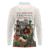 Never Underestimate A Girl Who Loves Reading Books Long Sleeve Polo Shirt