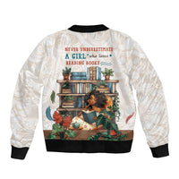 Never Underestimate A Girl Who Loves Reading Books Sleeve Zip Bomber Jacket