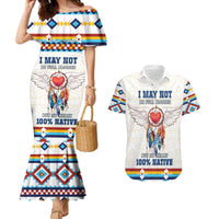 Native American Love Couples Matching Mermaid Dress and Hawaiian Shirt Dream Catcher With Angel Wings
