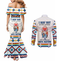 Native American Love Couples Matching Mermaid Dress and Long Sleeve Button Shirt Dream Catcher With Angel Wings