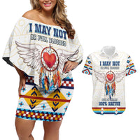 Native American Love Couples Matching Off Shoulder Short Dress and Hawaiian Shirt Dream Catcher With Angel Wings