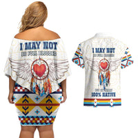 Native American Love Couples Matching Off Shoulder Short Dress and Hawaiian Shirt Dream Catcher With Angel Wings
