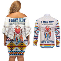 Native American Love Couples Matching Off Shoulder Short Dress and Long Sleeve Button Shirt Dream Catcher With Angel Wings
