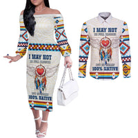 Native American Love Couples Matching Off The Shoulder Long Sleeve Dress and Long Sleeve Button Shirt Dream Catcher With Angel Wings