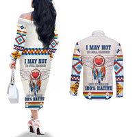 Native American Love Couples Matching Off The Shoulder Long Sleeve Dress and Long Sleeve Button Shirt Dream Catcher With Angel Wings