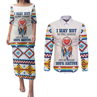 Native American Love Couples Matching Puletasi and Long Sleeve Button Shirt Dream Catcher With Angel Wings