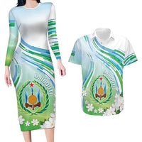 Personalised Djibouti Couples Matching Long Sleeve Bodycon Dress and Hawaiian Shirt Jabuuti Emblem With Jasmine