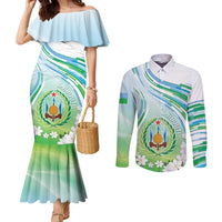 Personalised Djibouti Couples Matching Mermaid Dress and Long Sleeve Button Shirt Jabuuti Emblem With Jasmine