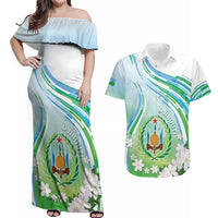 Personalised Djibouti Couples Matching Off Shoulder Maxi Dress and Hawaiian Shirt Jabuuti Emblem With Jasmine