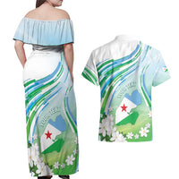 Personalised Djibouti Couples Matching Off Shoulder Maxi Dress and Hawaiian Shirt Jabuuti Emblem With Jasmine