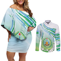 Personalised Djibouti Couples Matching Off Shoulder Short Dress and Long Sleeve Button Shirt Jabuuti Emblem With Jasmine