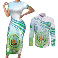 Personalised Djibouti Couples Matching Short Sleeve Bodycon Dress and Long Sleeve Button Shirt Jabuuti Emblem With Jasmine