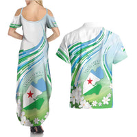 Personalised Djibouti Couples Matching Summer Maxi Dress and Hawaiian Shirt Jabuuti Emblem With Jasmine