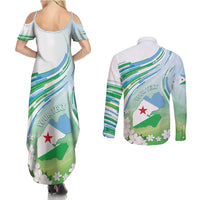 Personalised Djibouti Couples Matching Summer Maxi Dress and Long Sleeve Button Shirt Jabuuti Emblem With Jasmine