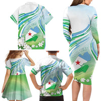 Personalised Djibouti Family Matching Long Sleeve Bodycon Dress and Hawaiian Shirt Jabuuti Emblem With Jasmine