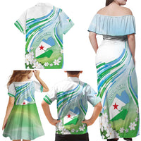 Personalised Djibouti Family Matching Off Shoulder Maxi Dress and Hawaiian Shirt Jabuuti Emblem With Jasmine