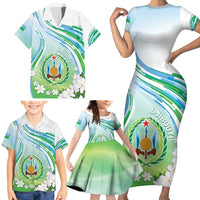 Personalised Djibouti Family Matching Short Sleeve Bodycon Dress and Hawaiian Shirt Jabuuti Emblem With Jasmine