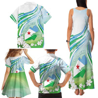 Personalised Djibouti Family Matching Tank Maxi Dress and Hawaiian Shirt Jabuuti Emblem With Jasmine