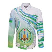 Personalised Djibouti Long Sleeve Button Shirt Jabuuti Emblem With Jasmine