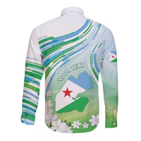 Personalised Djibouti Long Sleeve Button Shirt Jabuuti Emblem With Jasmine