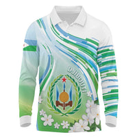 Personalised Djibouti Long Sleeve Polo Shirt Jabuuti Emblem With Jasmine